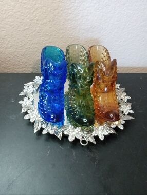 GORGEOUS LOT of 3 Fenton Hobnail Assorted Color Boot Ashtray Or Trinket Holders
